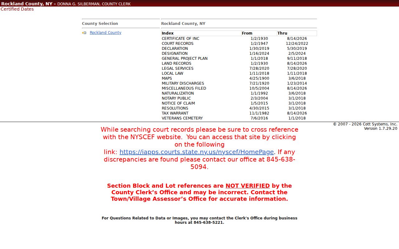 Rockland County previous residents land-record certified dates display