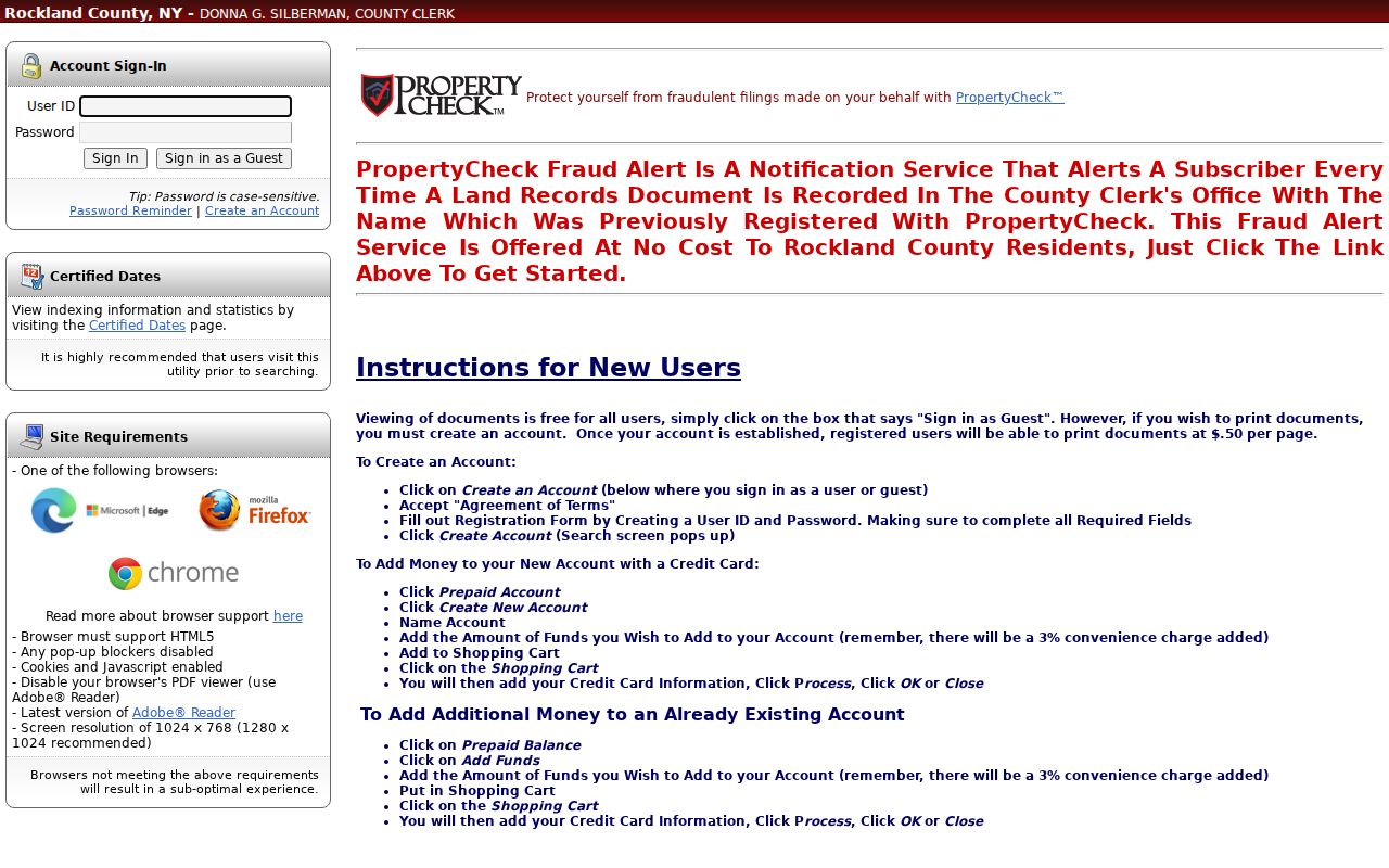 Rockland County residents directory County Clerk eSearch access