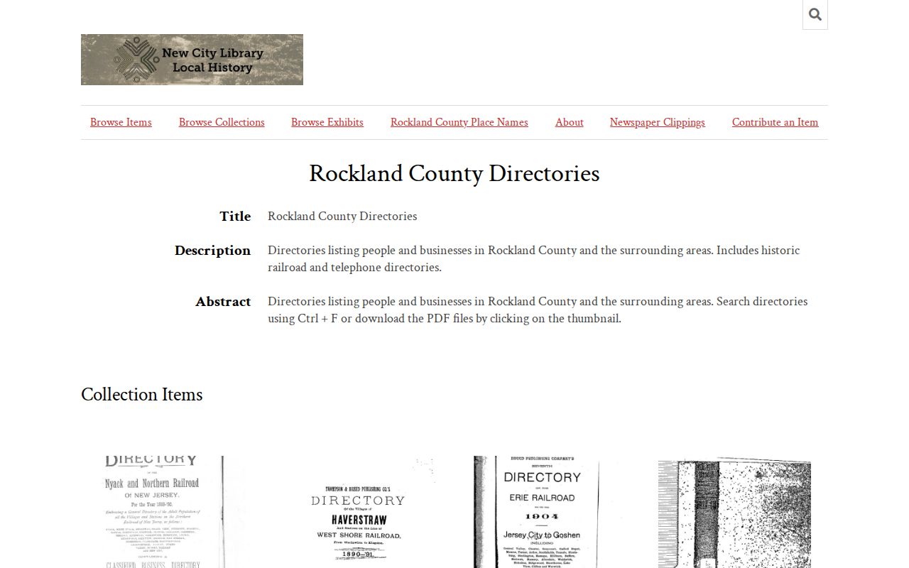 Rockland County city directory collection displayed in the Rockland Room digital archive